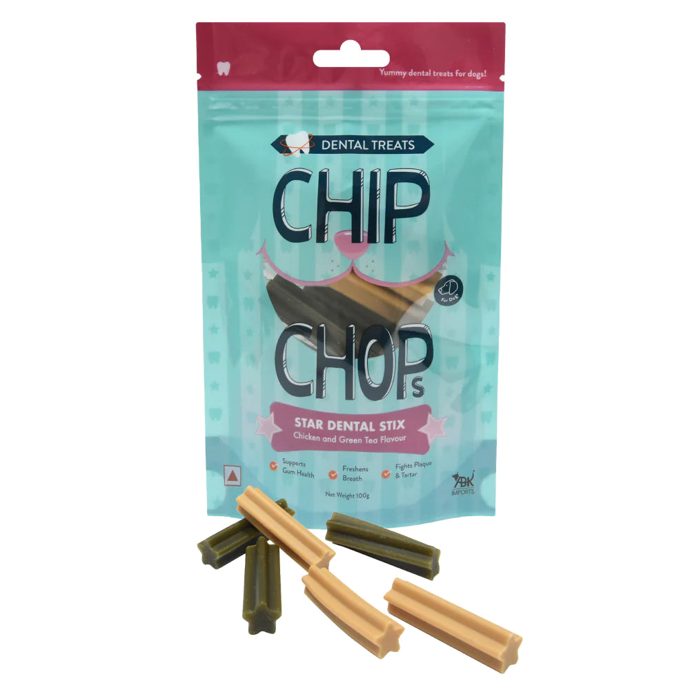 Chip Chops Star Dental Stix Chicken and Green Tea Flavor Dog Treats 100g