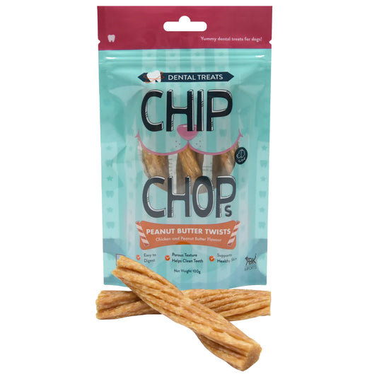 Chip Chops Peanut Butter Twists Chicken and Peanut Butter Flavour Dog Treat 100g