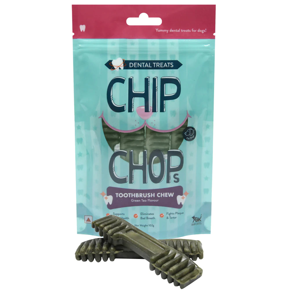 Chip Chops Toothbrush Chew Green Tea Flavour Dog Treat 102g