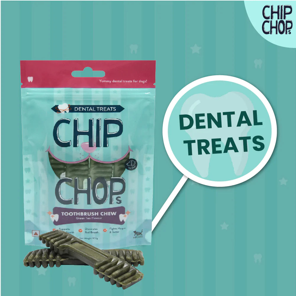 Chip Chops Toothbrush Chew Green Tea Flavour Dog Treat 102g