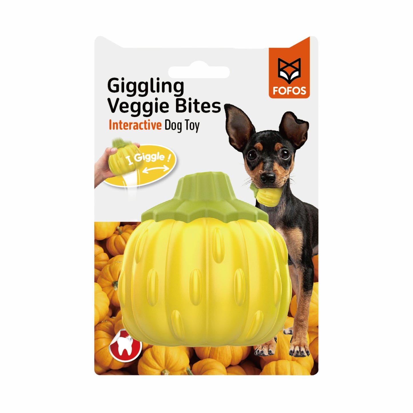 FOFOS Giggling Vegi-Bites Interactive Dog Toy Pumpkin 9 x 6.6 x 9 cm