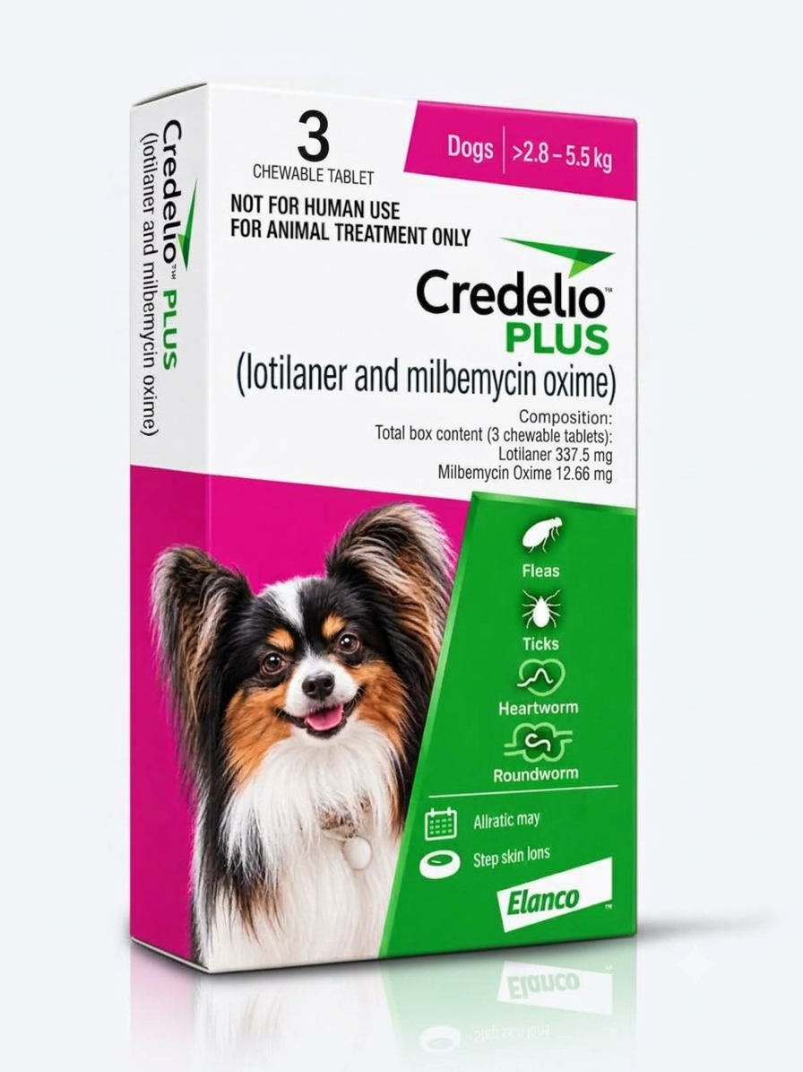 Elanco Credelio Pluse Dog Flea and Tick Control 3 Chewable Tablets >2.8 - 5.5kg