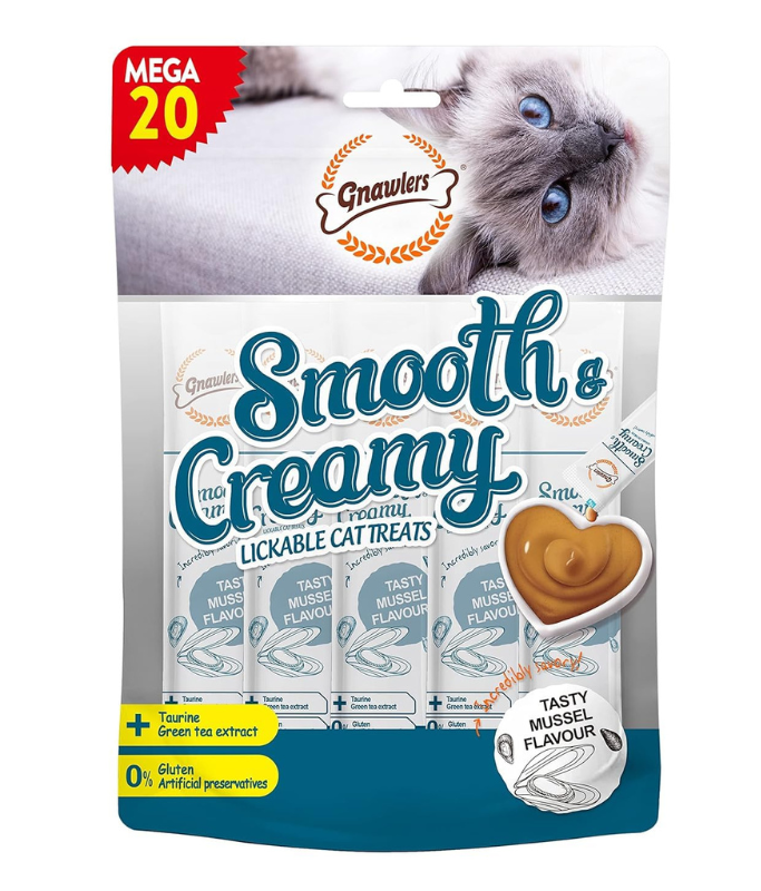 Gnawlers Smooth & Creamy Lickable Cat Treat Mussel Flavour Mega Pack 15g x 20 pcs