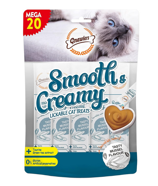 Gnawlers Smooth & Creamy Lickable Cat Treat Mussel Flavour Mega Pack 15g x 20 pcs