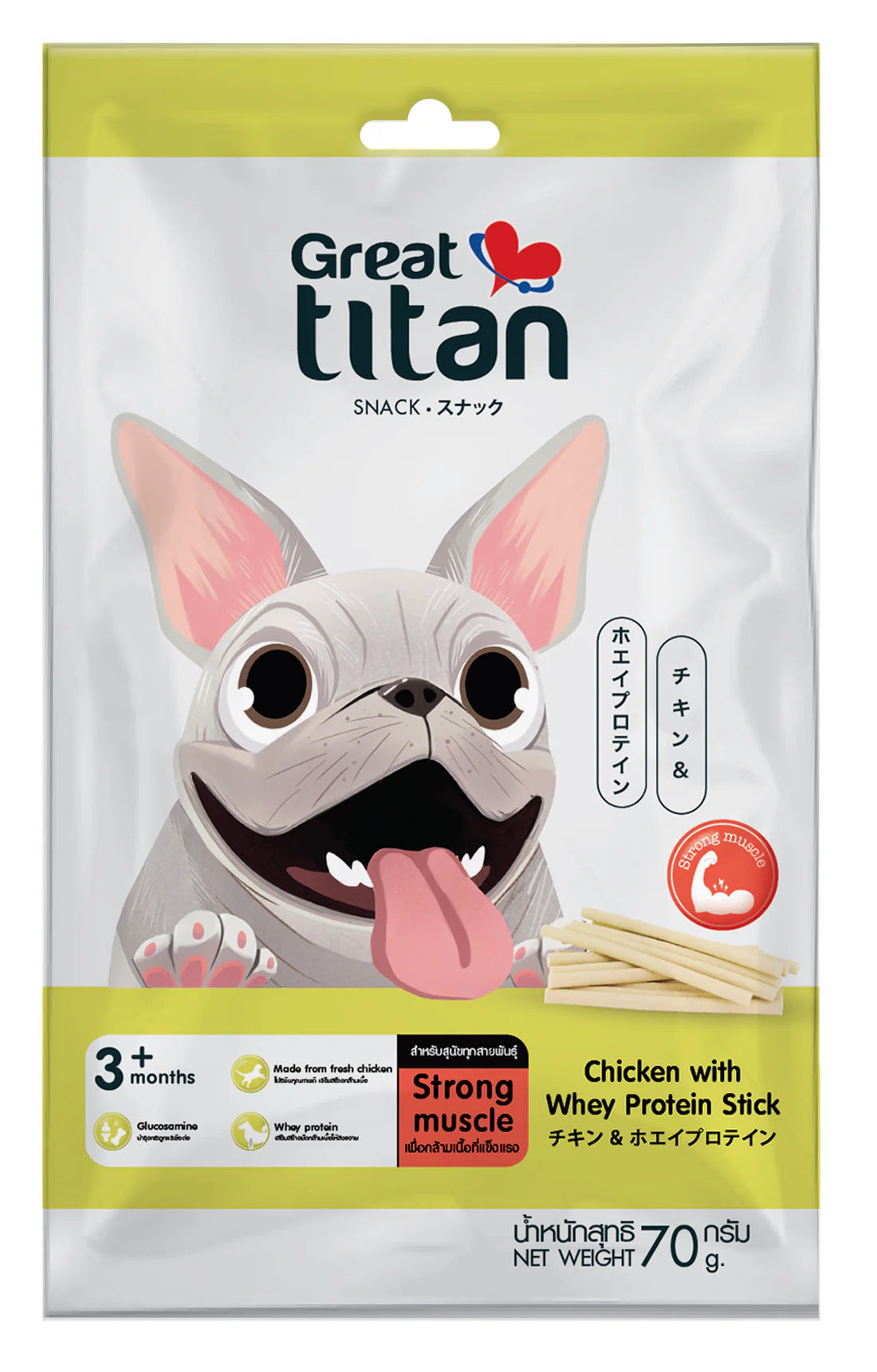 Great Titan Snack Chicken with Whey Protein Stick For 3+Months Dogs 70g