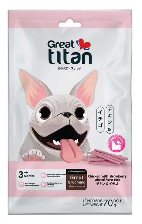 Great Titan Snack Chicken with Strawberry Original Flavor Stick For 3+Months Dogs 70g