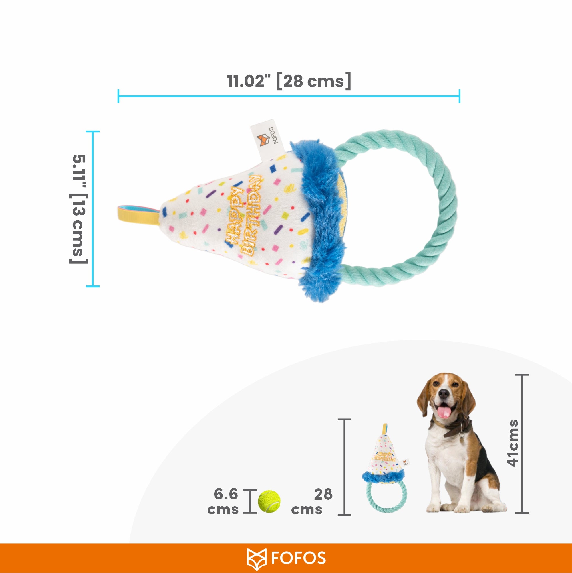 FOFOS Birthday Hat Dog Toy 13x9x28 cm