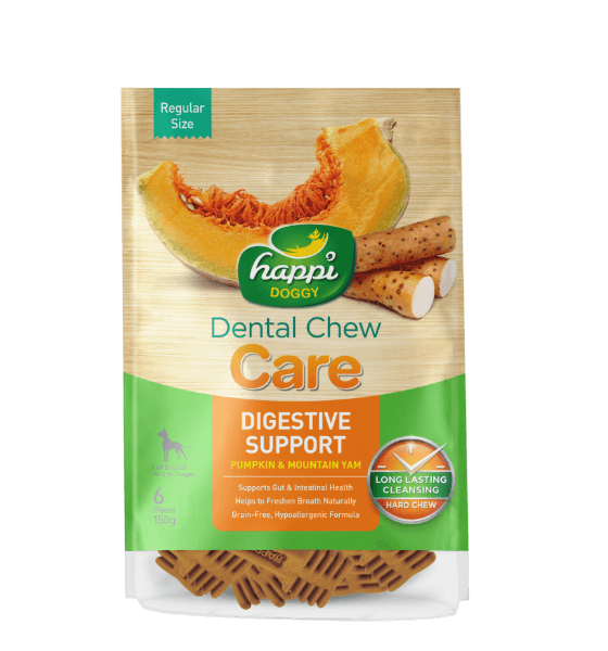 Happi Doggy Dental Dog Treats Chew Care -Pumpkin & Mountain Yam ( Digestive Support) Vegetarian & Sustainable Treat For Dogs 150g