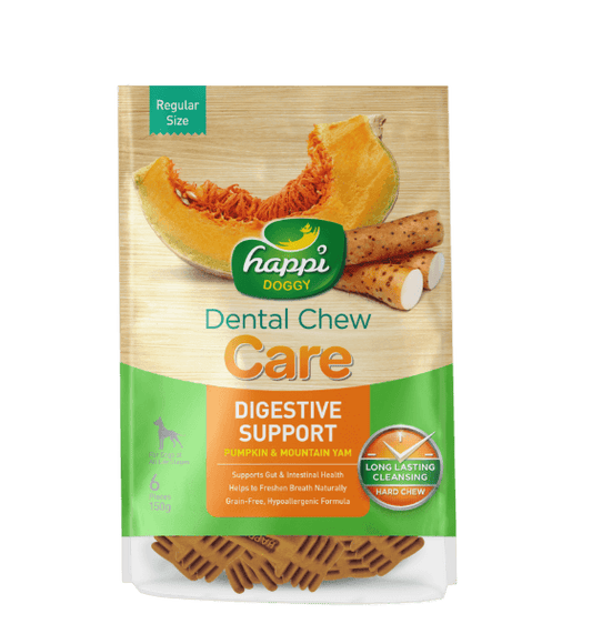 Happi Doggy Dental Dog Treats Chew Care -Pumpkin & Mountain Yam ( Digestive Support) Vegetarian & Sustainable Treat For Dogs 150g