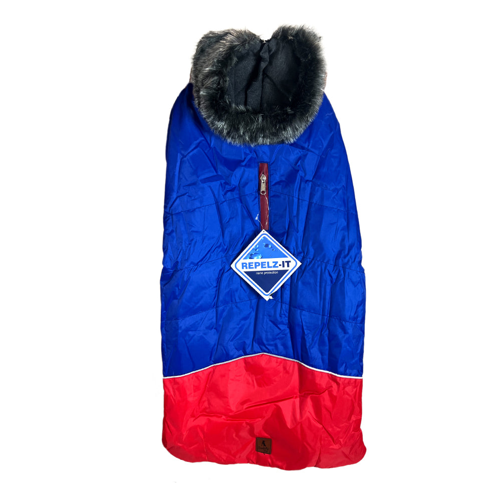 Smarty Pet Warm & Stylish Fur Jacket For Your Furry Friend Blue/Red (Size 30)