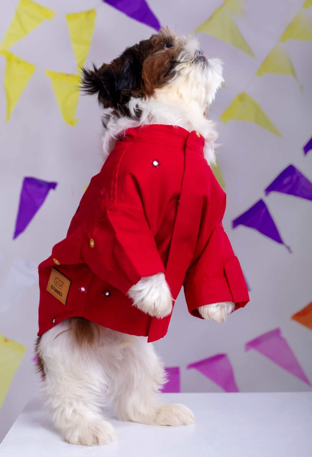 15 Furries Electric Red Mirrorwork Dog Kurta