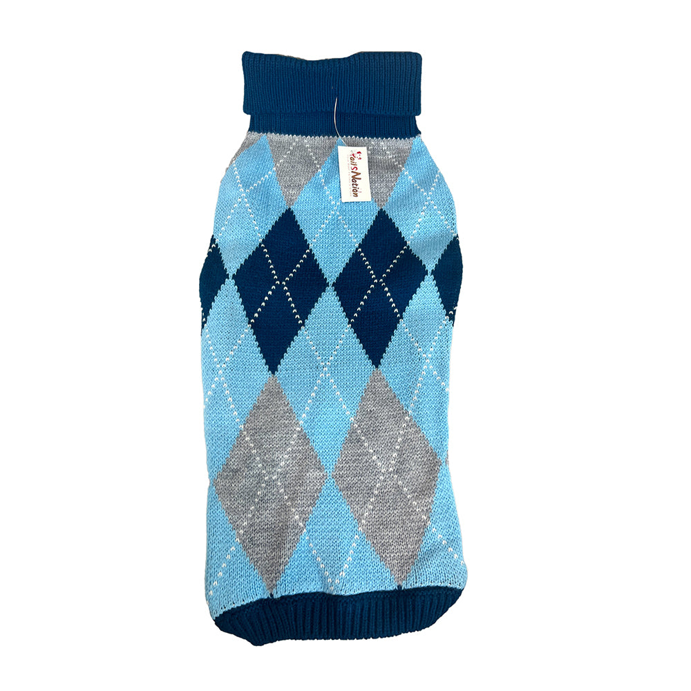 Tails Nation High Neck Checker Sweater Blue & Grey Colors | Warm and Cozy