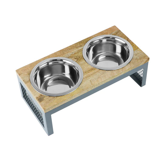 Pawpourri Wooden Top Mesh Diner For Dogs  Size 6.6 (D), 16" (L) x 08" (W) x 5.5" (H)