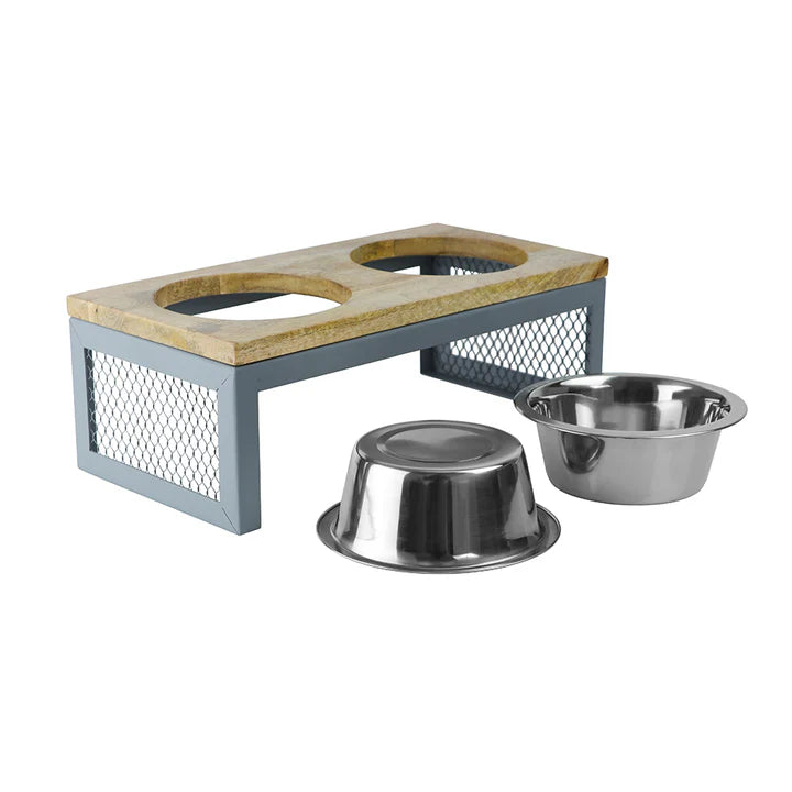 Pawpourri Wooden Top Mesh Diner For Dogs  Size 6.6 (D), 16" (L) x 08" (W) x 5.5" (H)