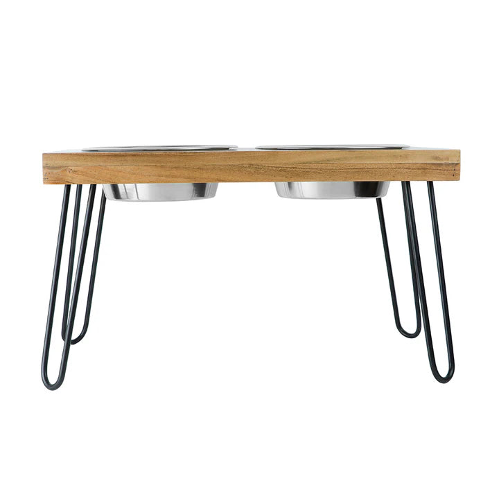 Pawpourri Elevated Acacia Wooden Double Diner For Dog I Size  8.3 (D), 22" (L) x 12" (W) x 12.2" (H)