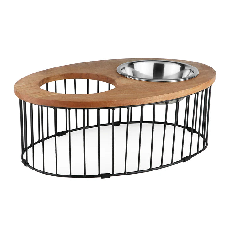 Pawpourri Elevated Oval Cage Diner For Dog I Size 8.3 (D), 20.2" (L) x 12.8" (W) x 6.8" (H) I  Bowls Size: (1520 ML Each)