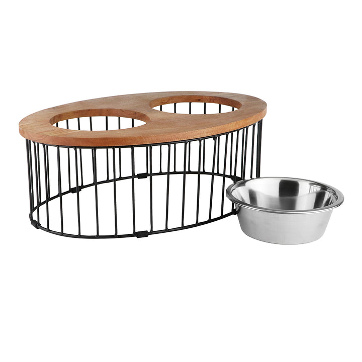 Pawpourri Elevated Oval Cage Diner For Dog I Size 8.3 (D), 20.2" (L) x 12.8" (W) x 6.8" (H) I  Bowls Size: (1520 ML Each)