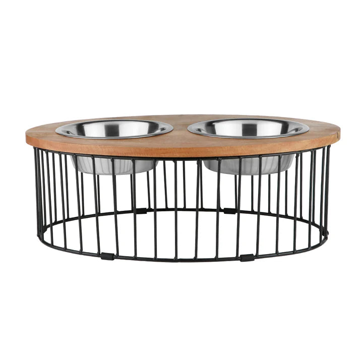 Pawpourri Elevated Oval Cage Diner For Dog I Size 8.3 (D), 20.2" (L) x 12.8" (W) x 6.8" (H) I  Bowls Size: (1520 ML Each)