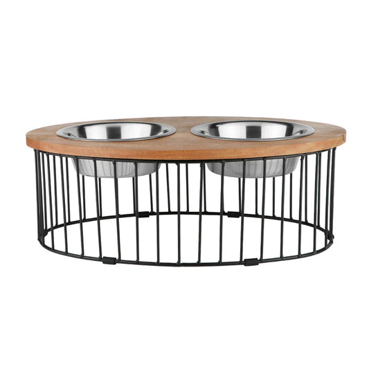 Pawpourri Elevated Oval Cage Diner For Dog I Size 8.3 (D), 20.2" (L) x 12.8" (W) x 6.8" (H) I  Bowls Size: (1520 ML Each)