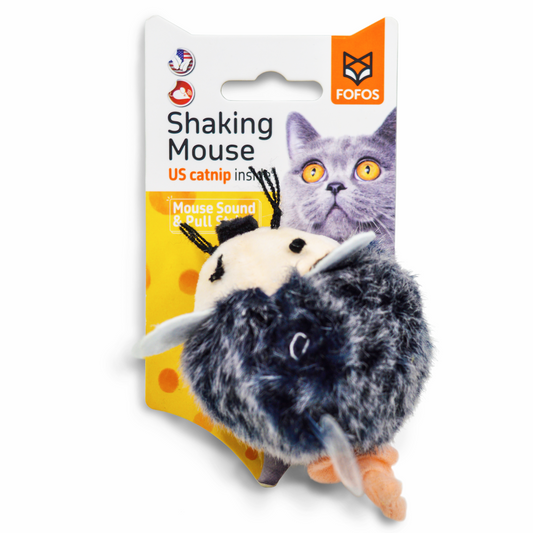 FOFOS Pull String Mouse Grey  Cat Toy 13 x 5.5 x 4 cm