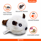 FOFOS Pull String Mouse White Cat Toy 13x5.5x4cm