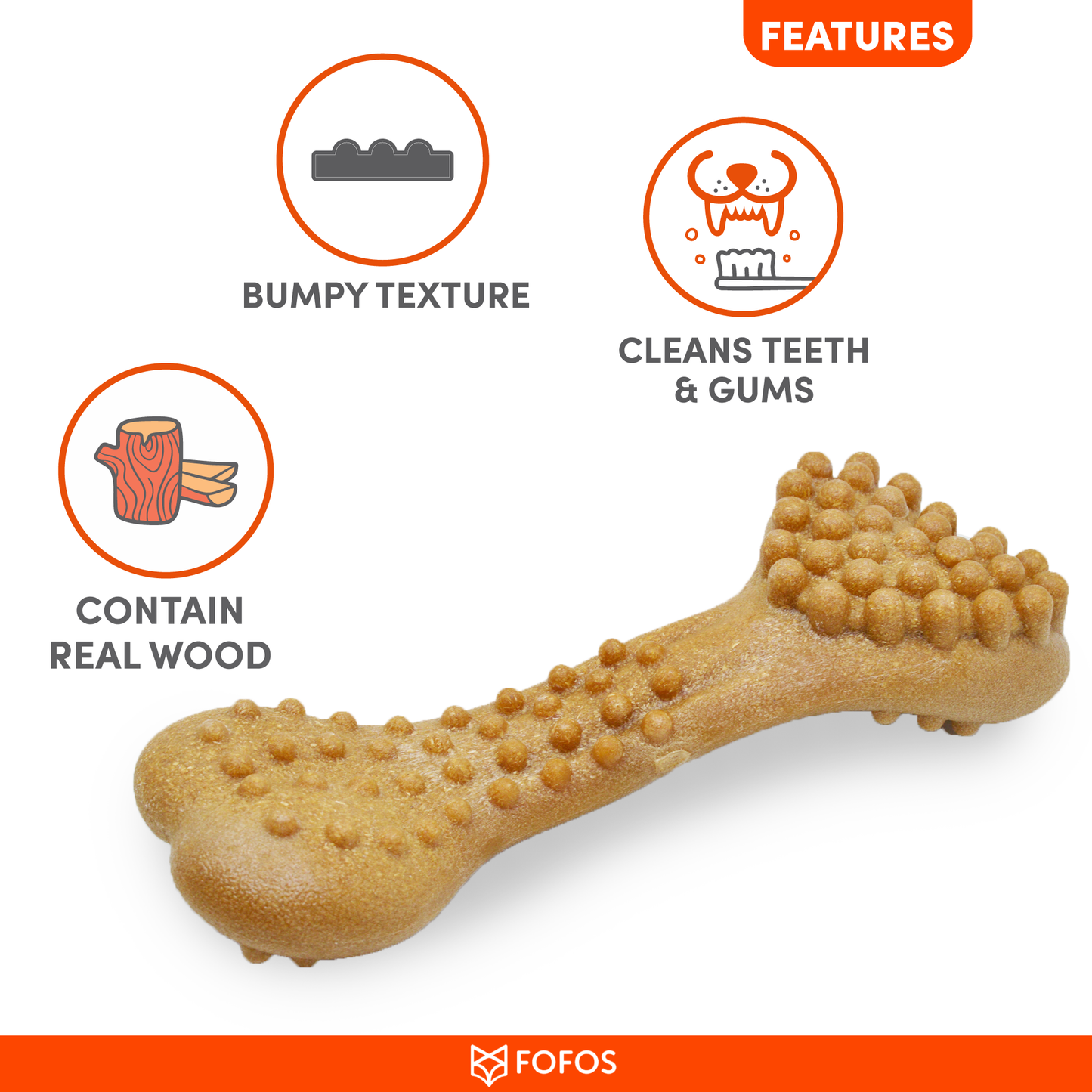 FOFOS Woodplay Brush Bone Dog Toy 17.5 x 6 x 3.5 cm