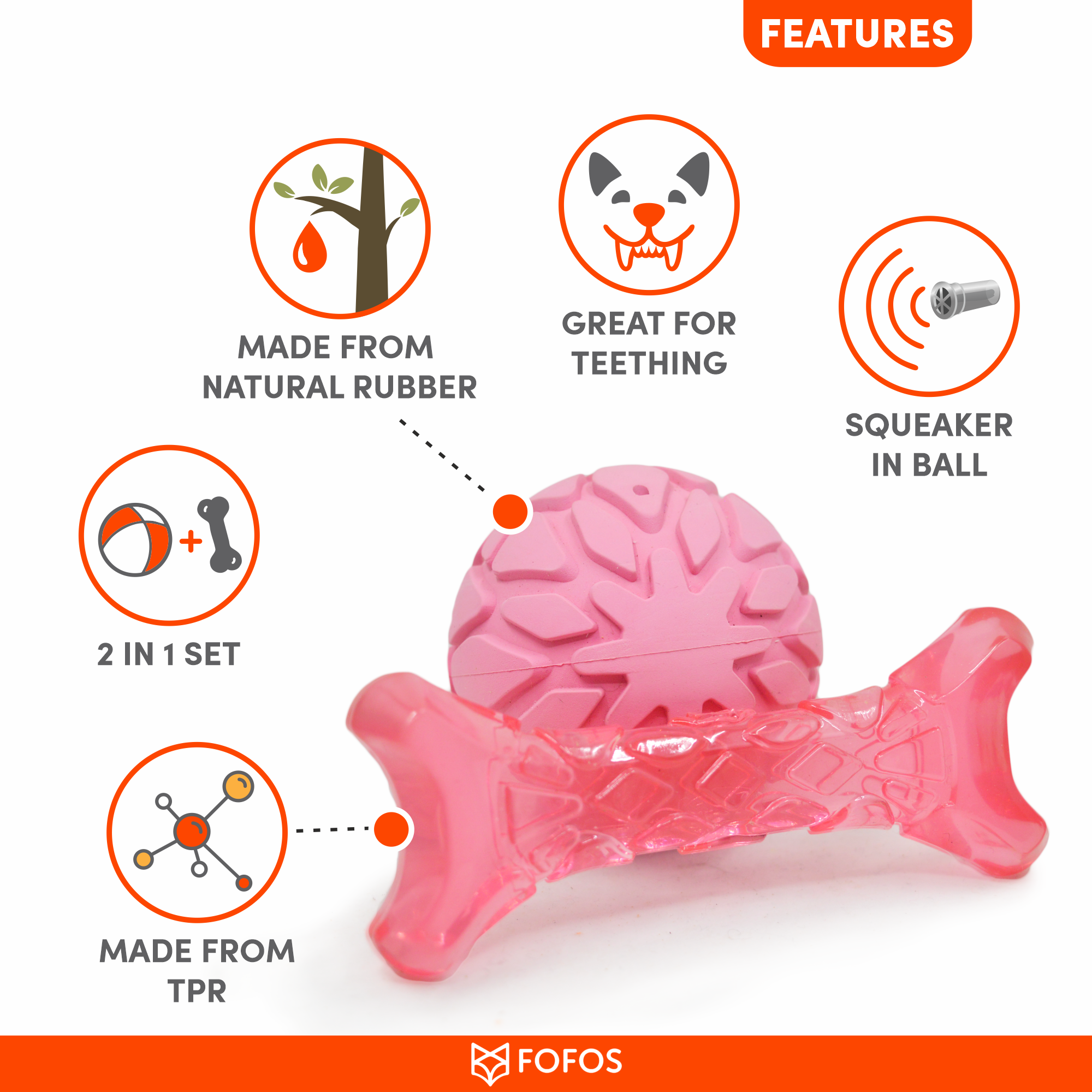 FOFOS Milk Bone & Ball Pink 11 x 4.5 x 2cm & 6.5 Dia