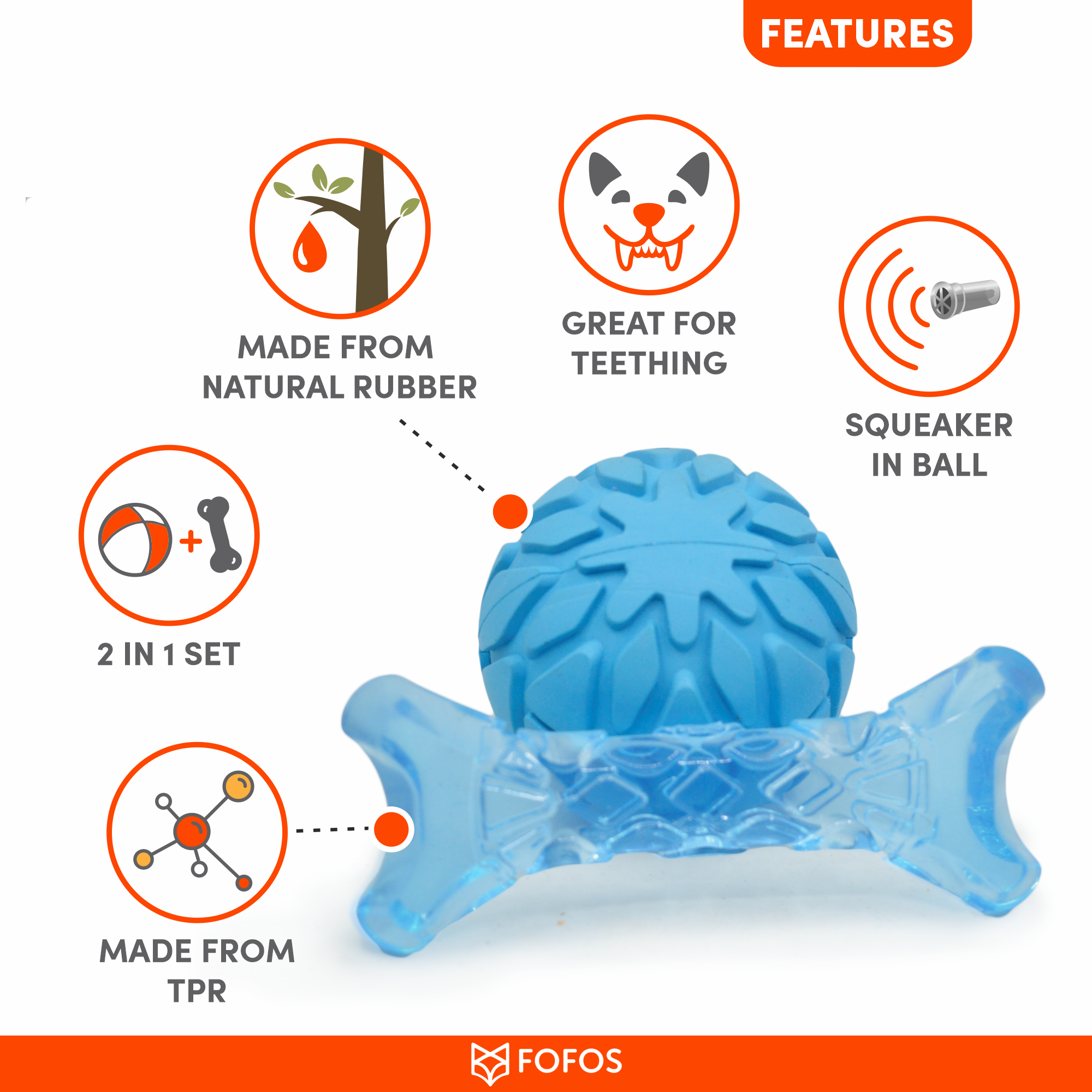 FOFOS Milk Bone & Ball Blue 11 x 4.5 x 2 cm & 6.5 Dia