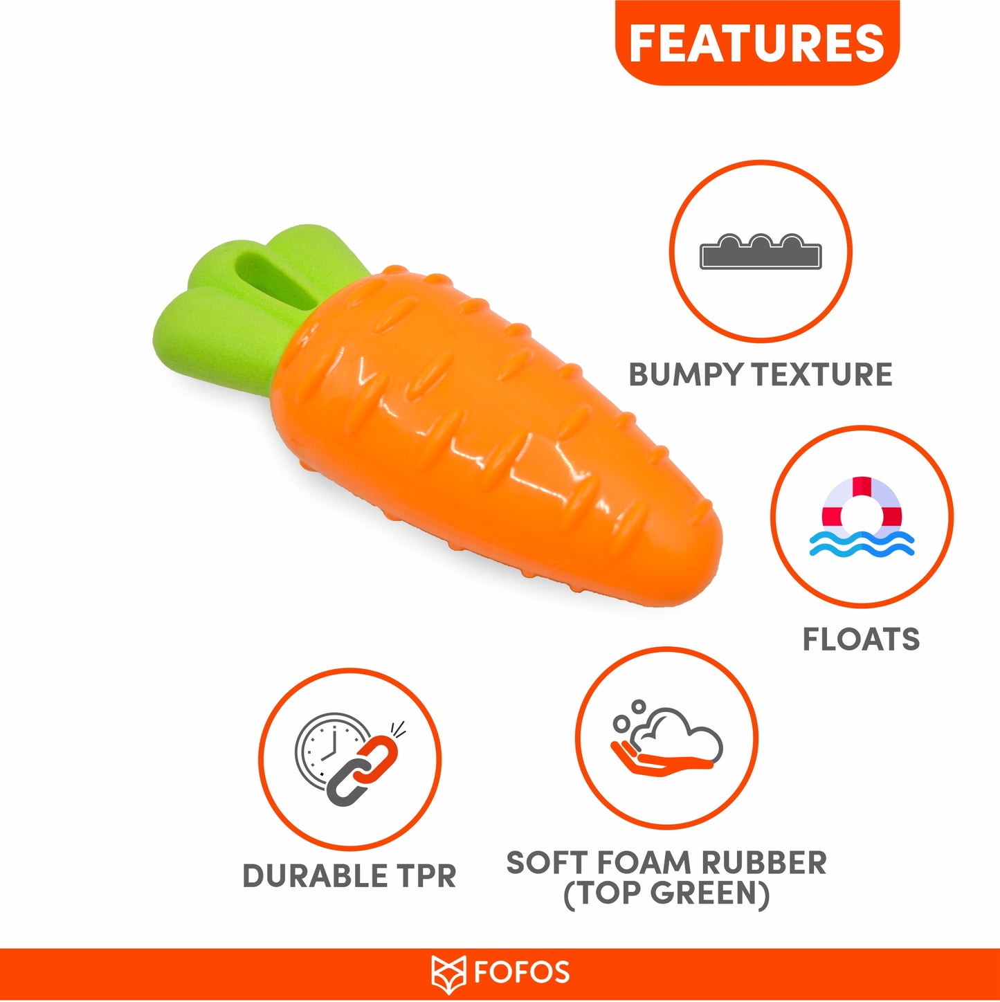 FOFOS Vegi-Bites Carrot Dog Toy 21 x 6 x 4 cm Large