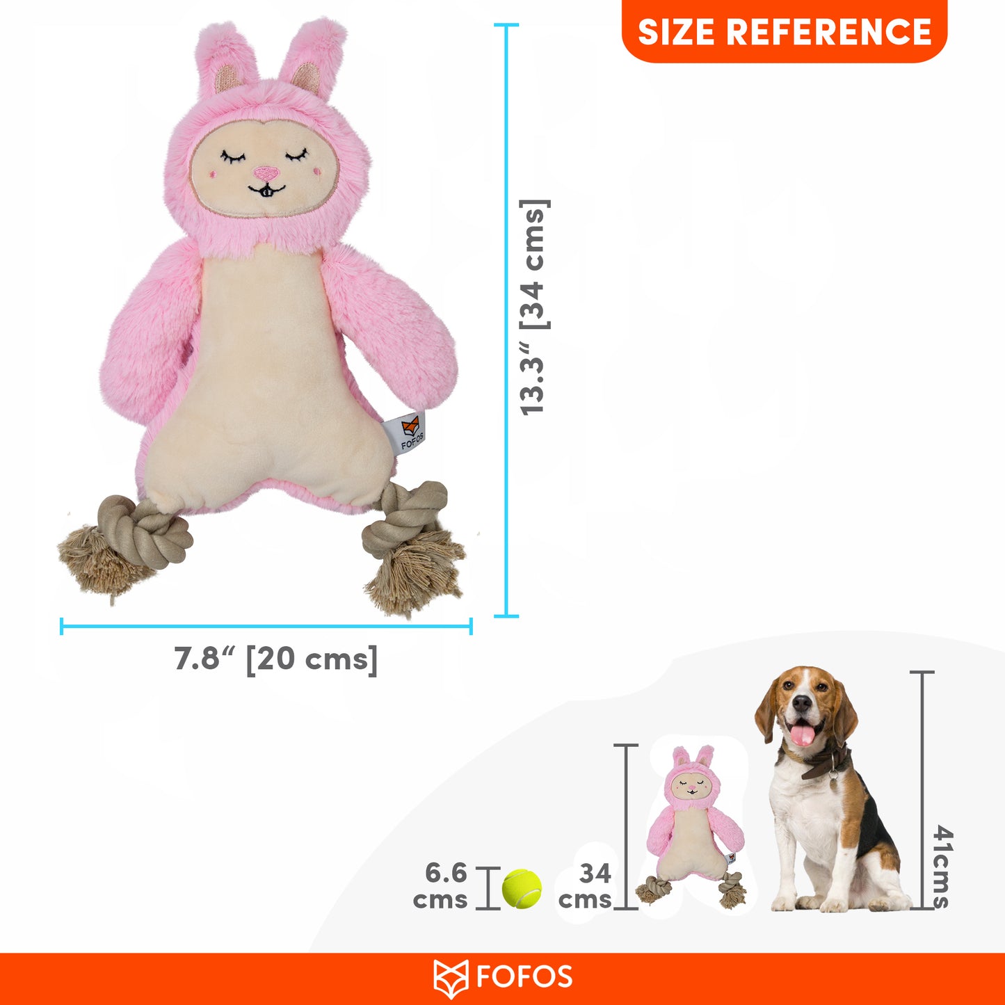 FOFOS Ropeleg Plush Rabbit Dog Toy 34 x 20 x 3.5 cm