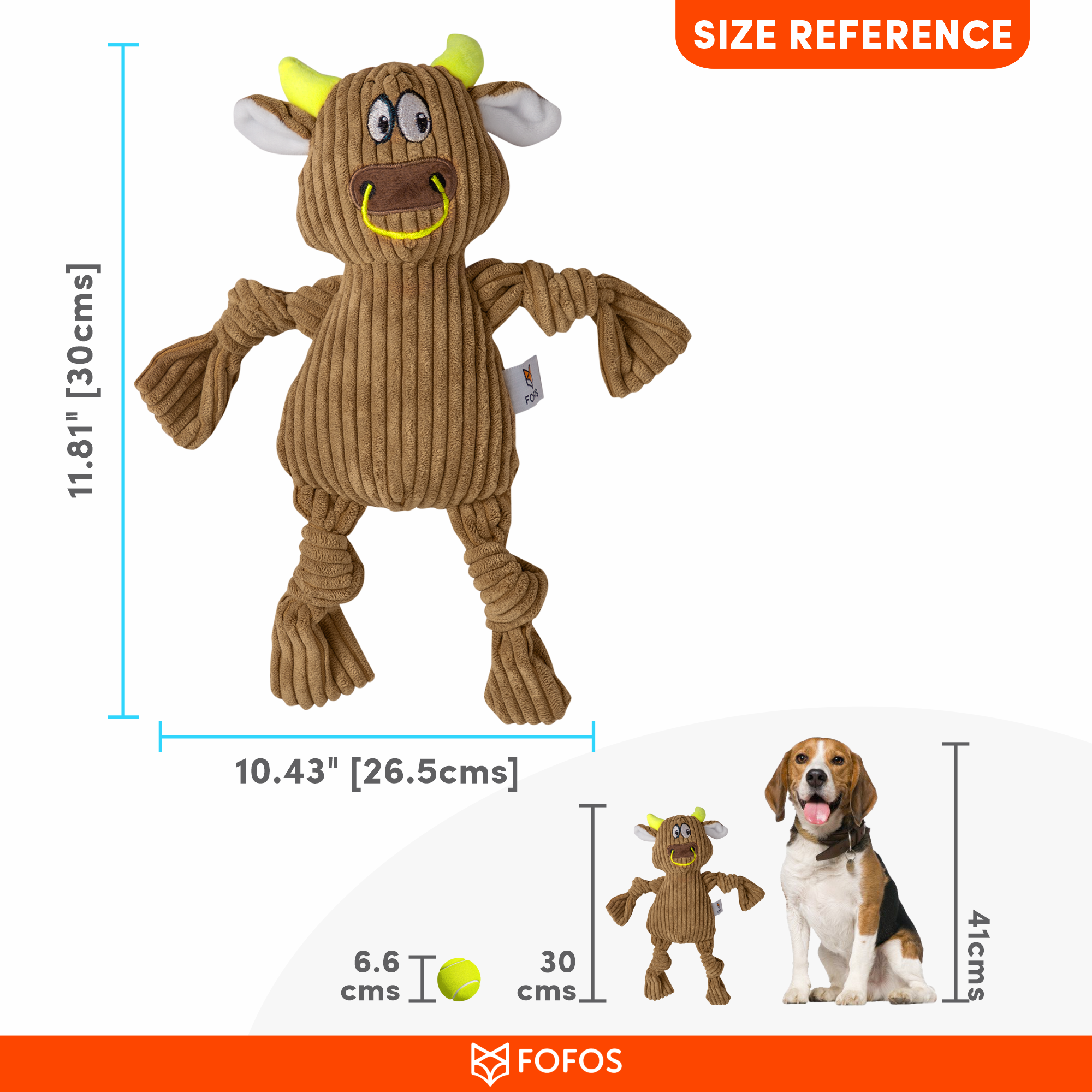 FOFOS Fluffy Cow Brown Dog Toy 30 x 26.5 x 7 cm