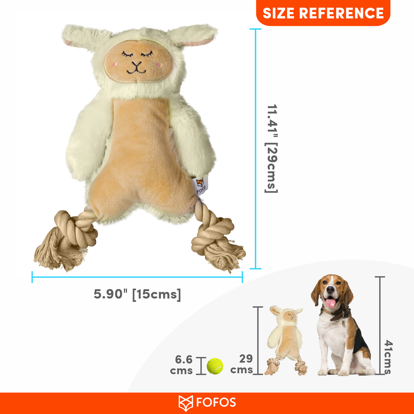 FOFOS Ropeleg Plush Sheep Dog Toy 29 x 15 x 5.5 cm