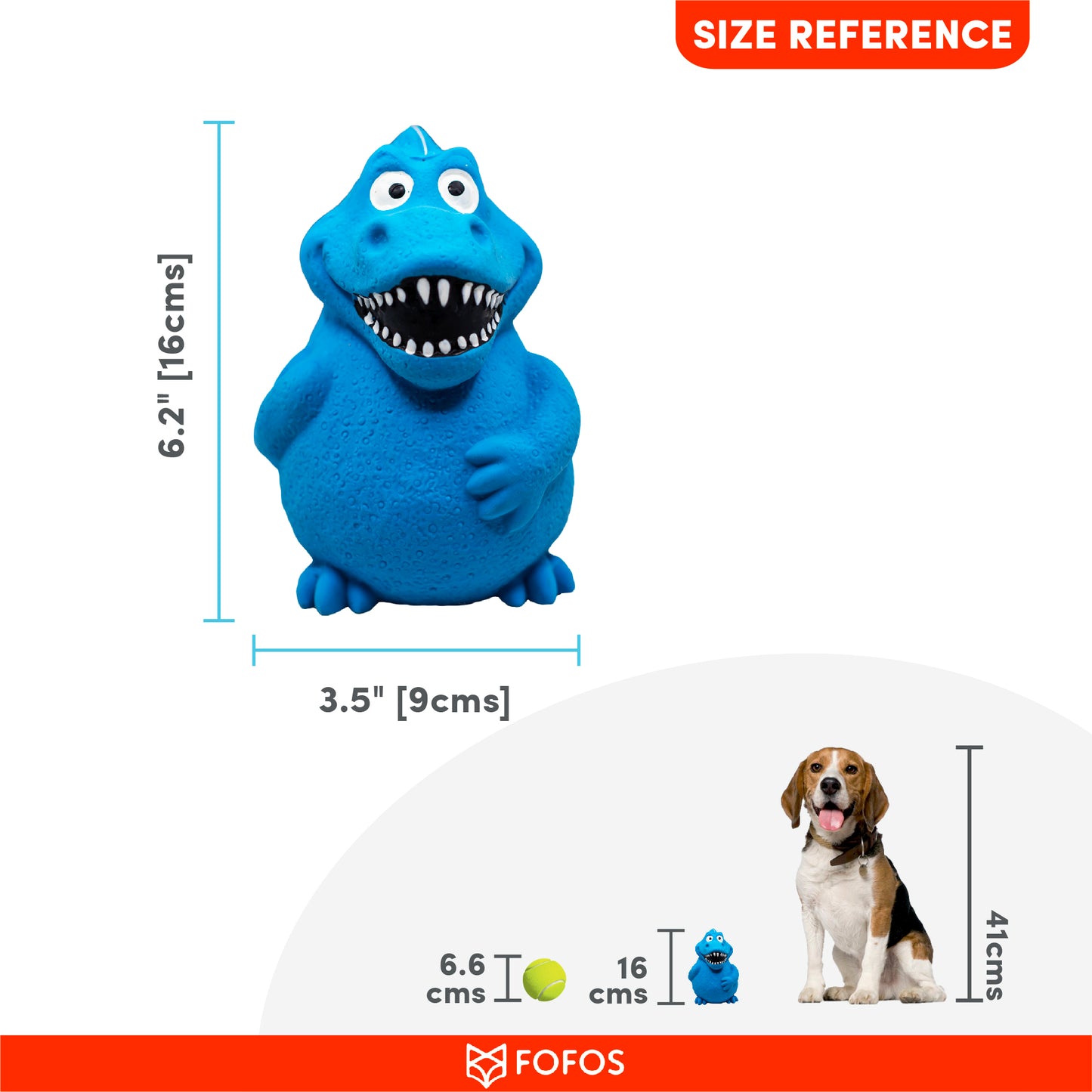 FOFOS Latex Bi Dinosaur Toy For Dogs 16 x 9 x 9 cm