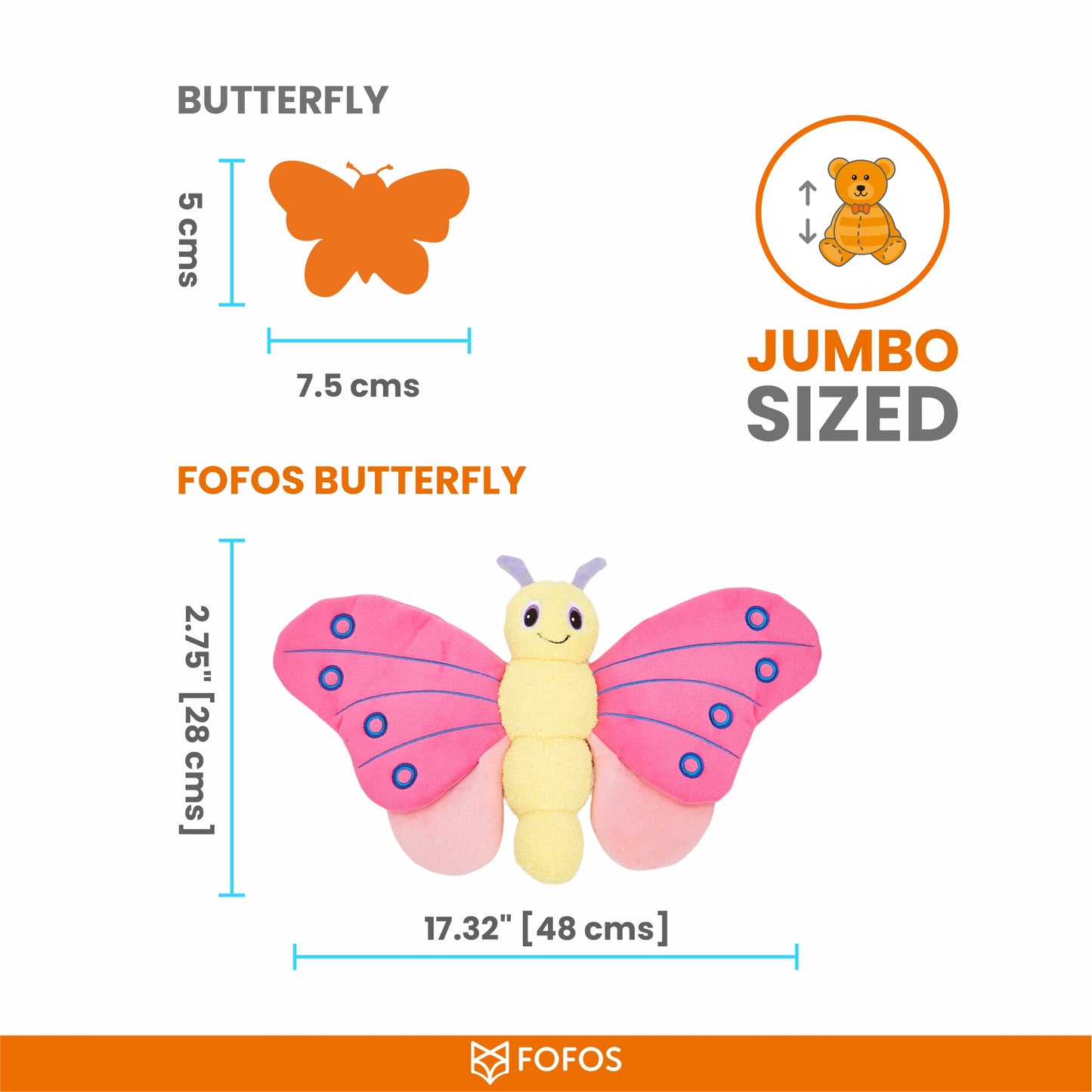 FOFOS Jumbo Butterfly Pink Dog Toy 48 x 10 x 28 cm