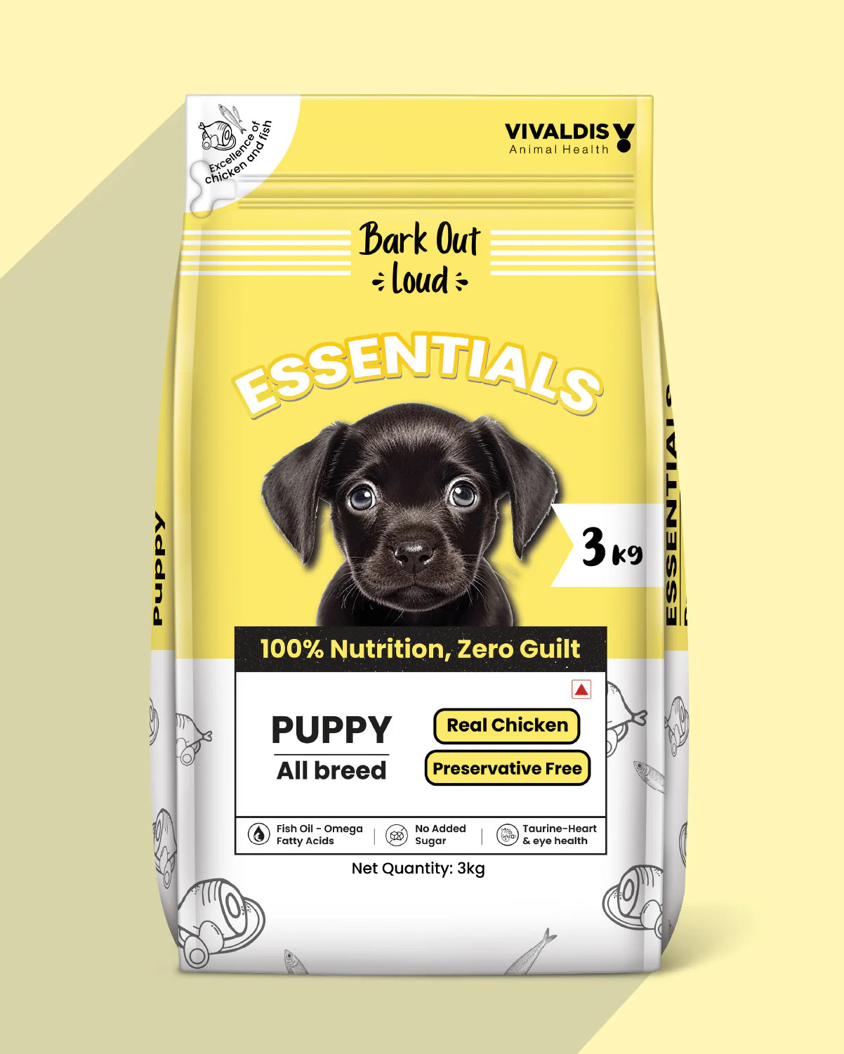 Vivaldis Bark Out Loud Essentials Puppy for All Breeds With Real Chicken and Preservative Free Dry Dog Food 3kg