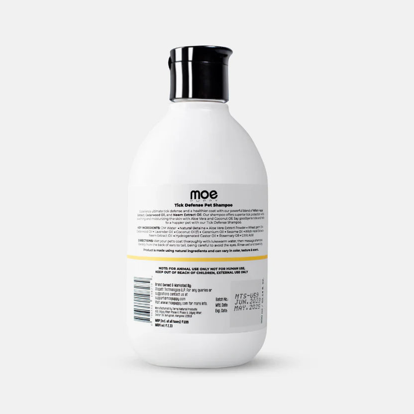 Moe Puppy Tick Defense Cruelty Free and Plant Based Formula Shampoo For Dogs and Cats 300ml