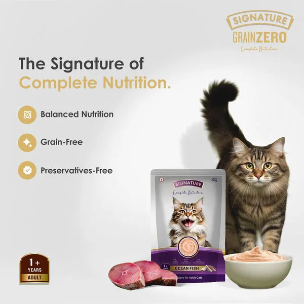 Signature Grain Zero Ocean Fish Mousse Adult Cat Wet Food 80g (5+1) Buy 5 Get 1 Free