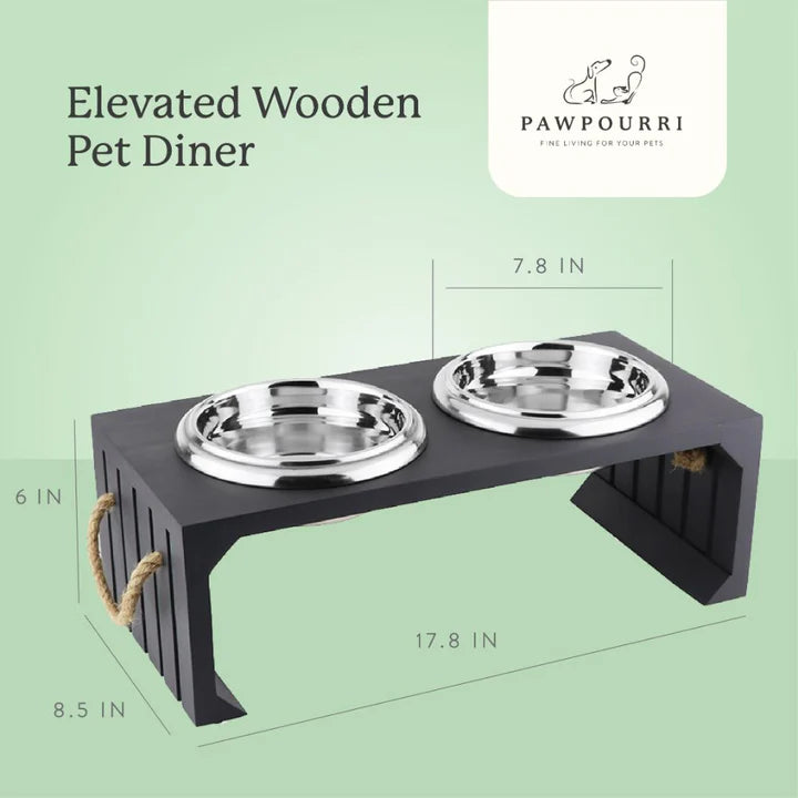 Pawpourri Elevated Wooden Pet Diner For Dog I Sizing - 7.8 (D), 17.8 (L) x 8.5 (W) X 6 (H)"
