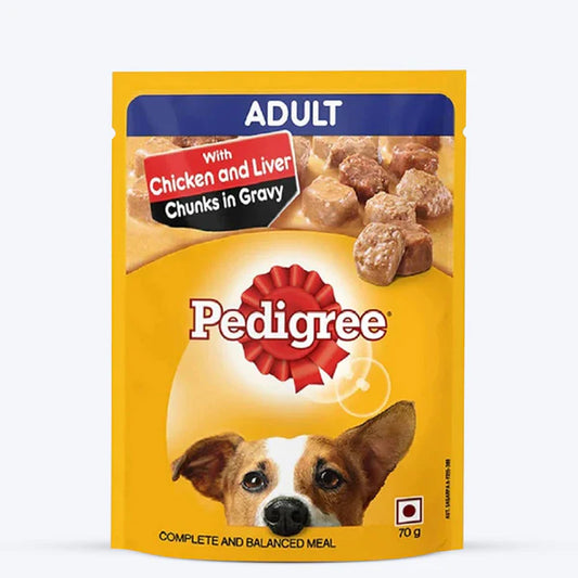 Pedigree Adult Wet Dog Food Chicken & Liver Chunks in Gravy 70g (Pack of 15)