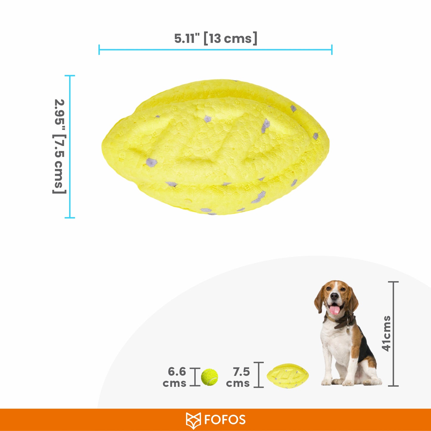 FOFOS ETPU Rugby Ball Fetch Dog Toy Yellow 7.5 x 6 x 13 cm