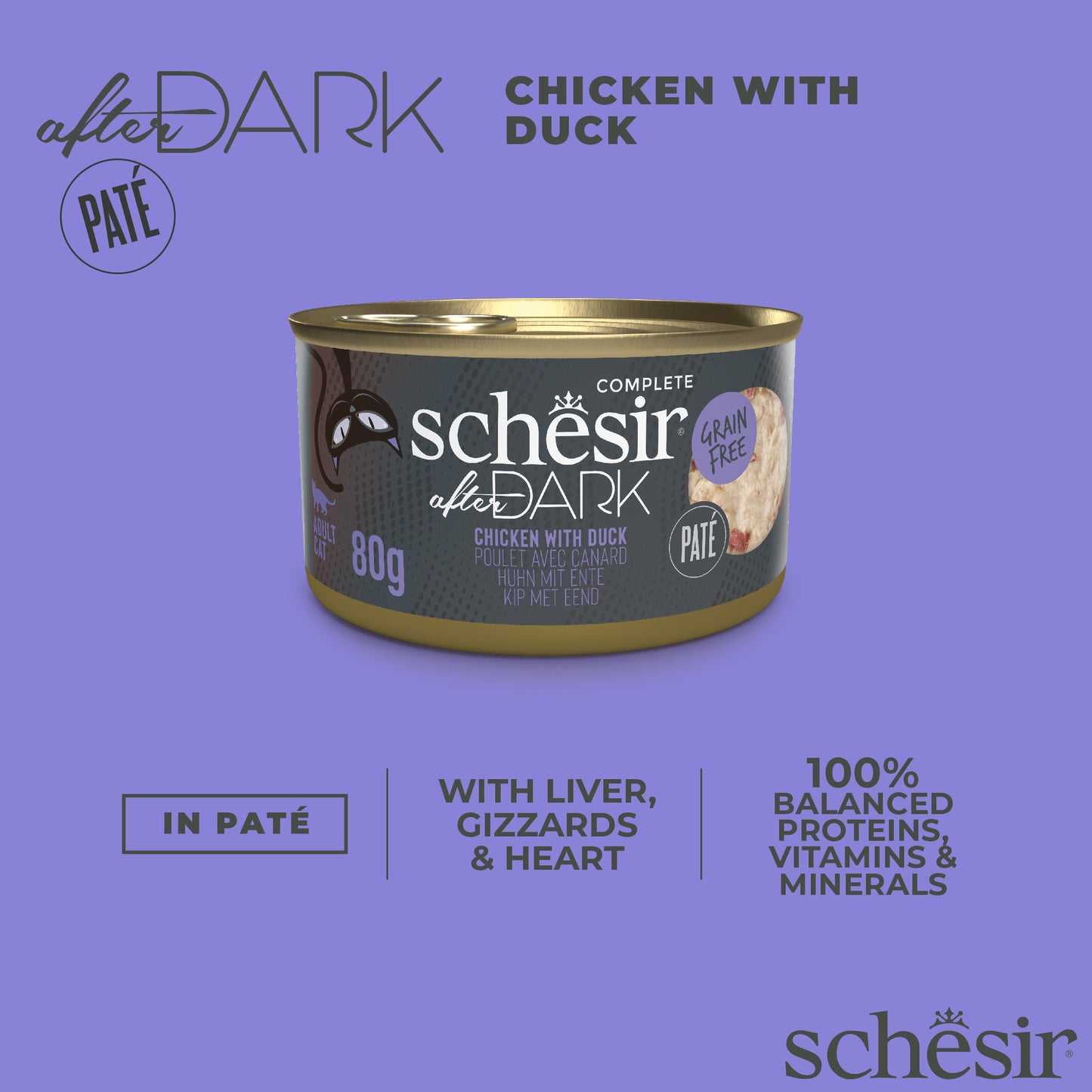 Schesir After Dark Pate Chicken & Duck Wet Adult Cat Food 80g