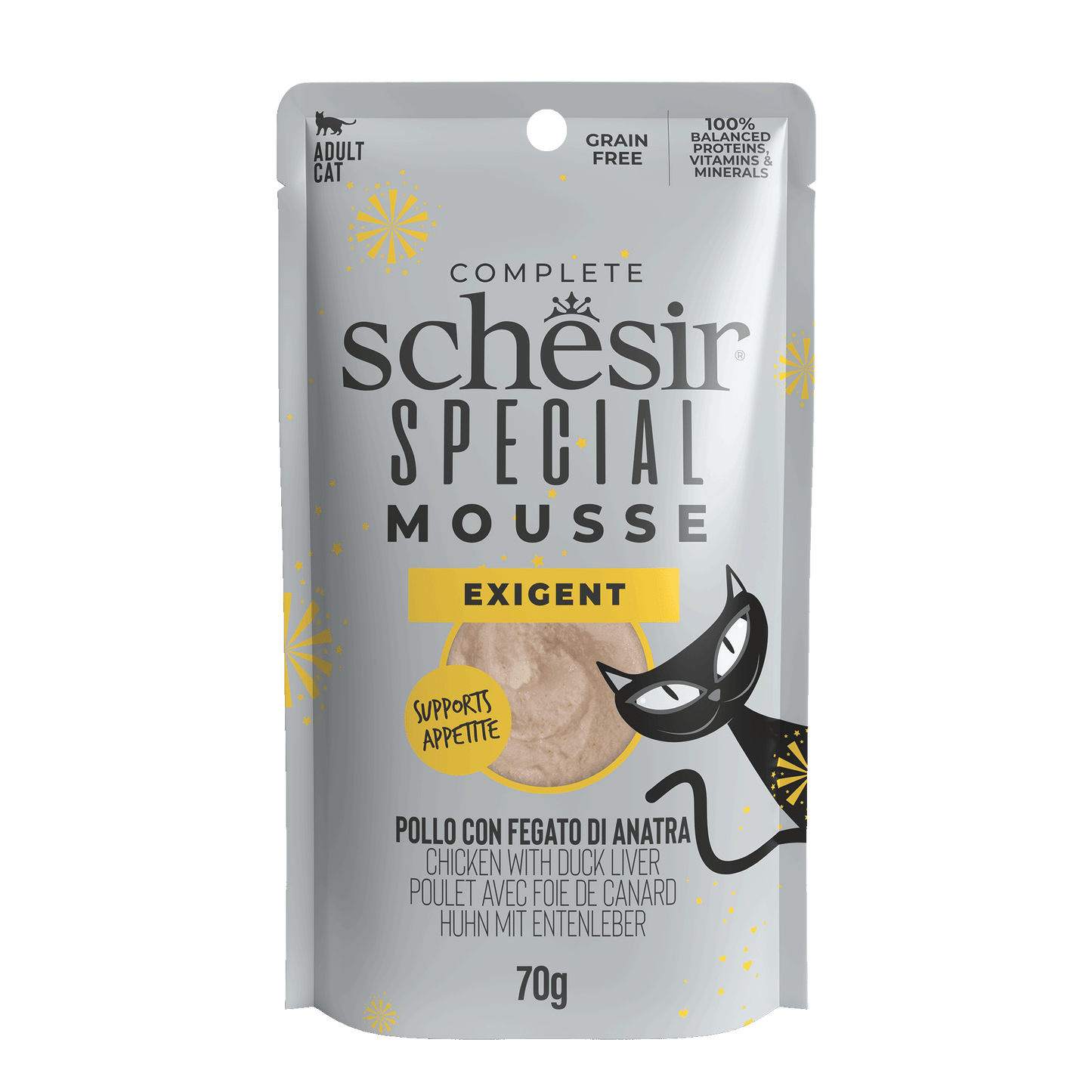 Schesir Special Exigent Cat Mousse Chicken Duck and Liver and Egg Adult Cat Wet Food 70g