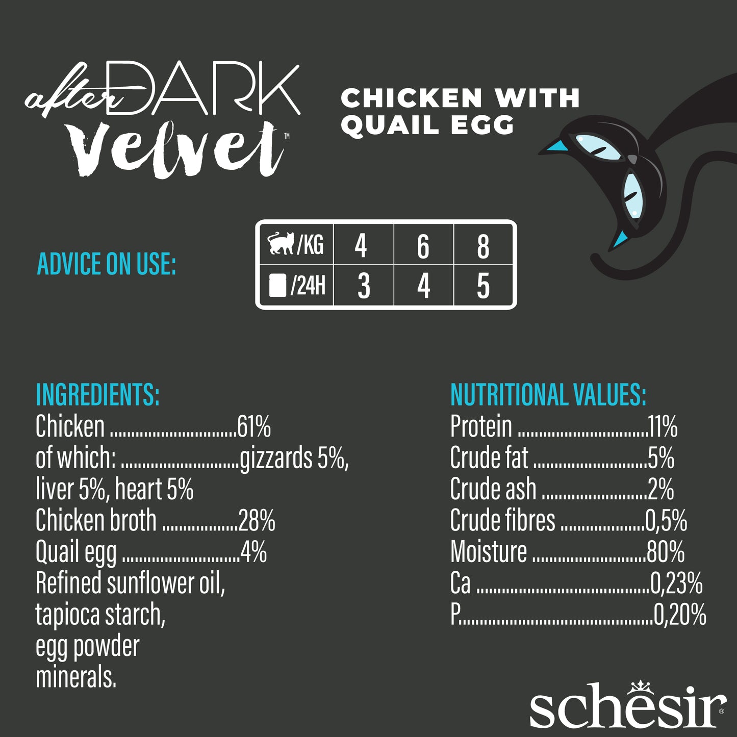 Schesir After Dark Velvet Cat Mousse Chicken and Quail Egg Adult Cat Wet Food 80g