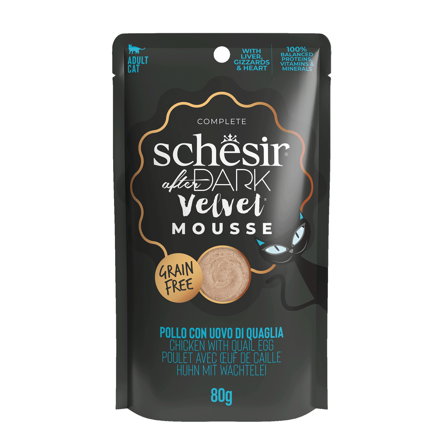 Schesir After Dark Velvet Cat Mousse Chicken and Quail Egg Adult Cat Wet Food 80g