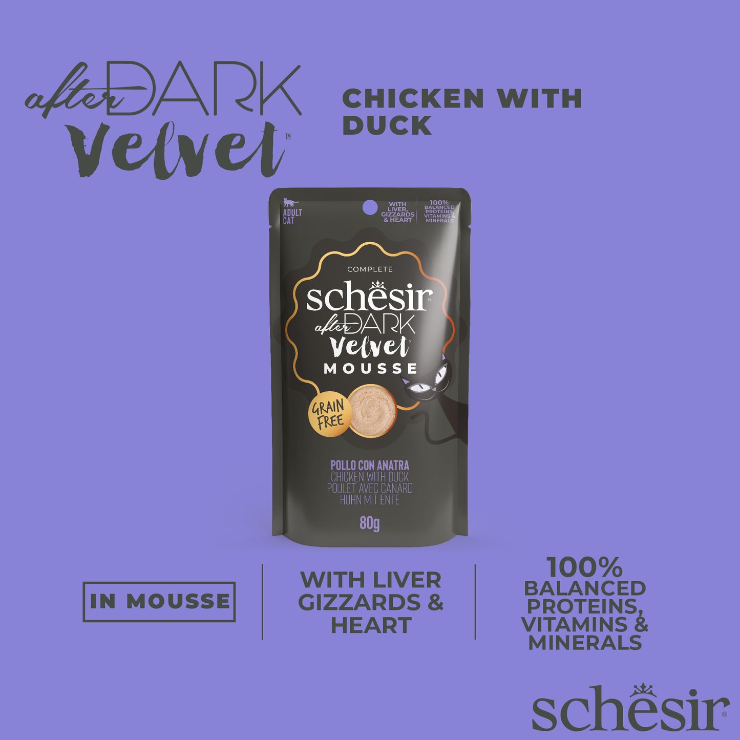 Schesir After Dark Velvet Cat Mousse Chicken & Duck Egg Adult Cat Wet Food 80g