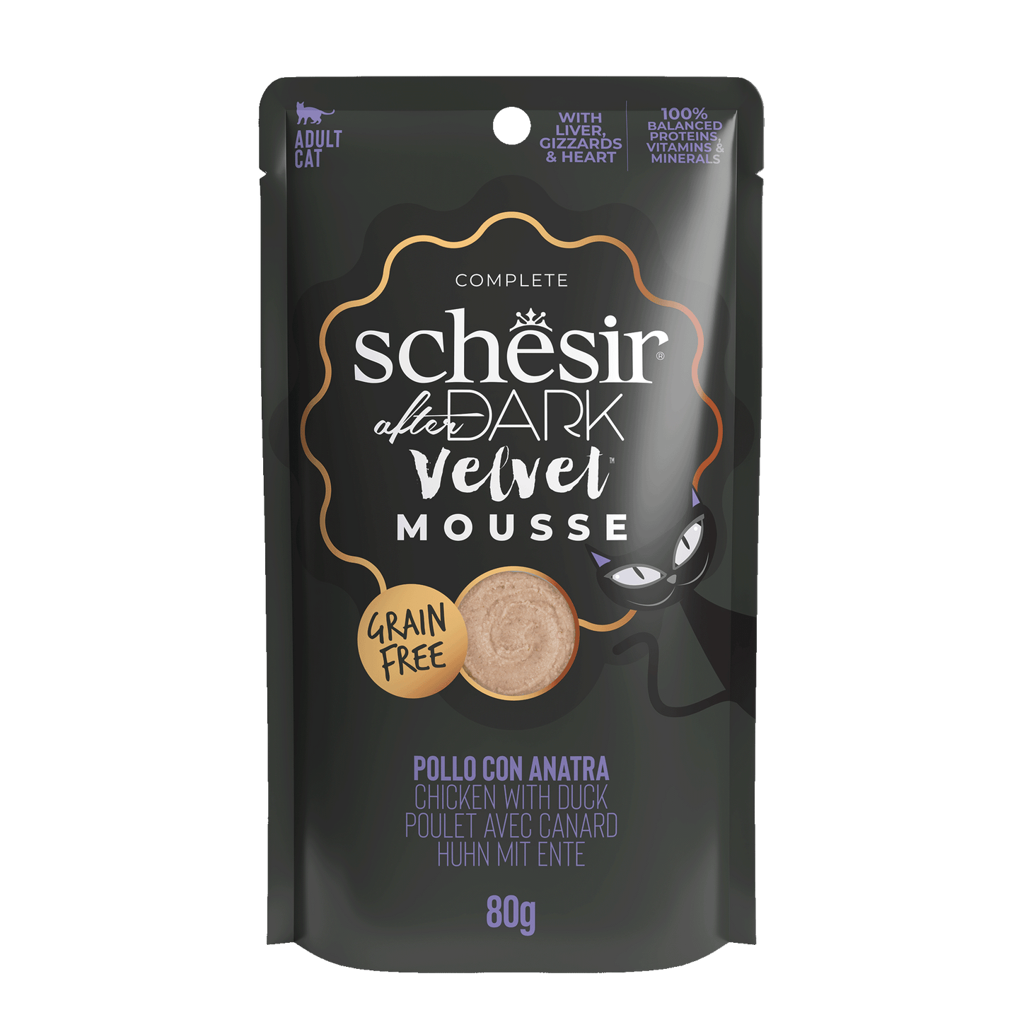 Schesir After Dark Velvet Cat Mousse Chicken & Duck Egg Adult Cat Wet Food 80g