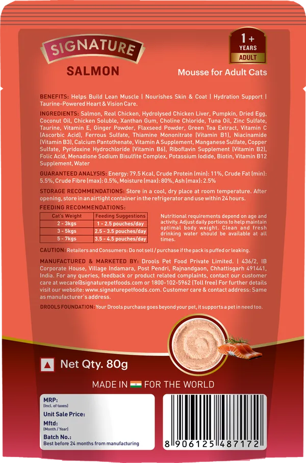 Signature Grain Zero Salmon Mousse Adult Cat Wet Food 80g (5+1) Buy 5 Get 1 Free