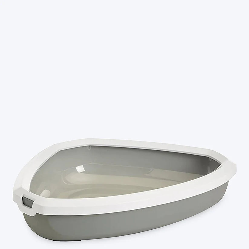 Savic Rincon Corner Cat Litter Tray + Rim | Size: 59x46x12cm | Cold Grey