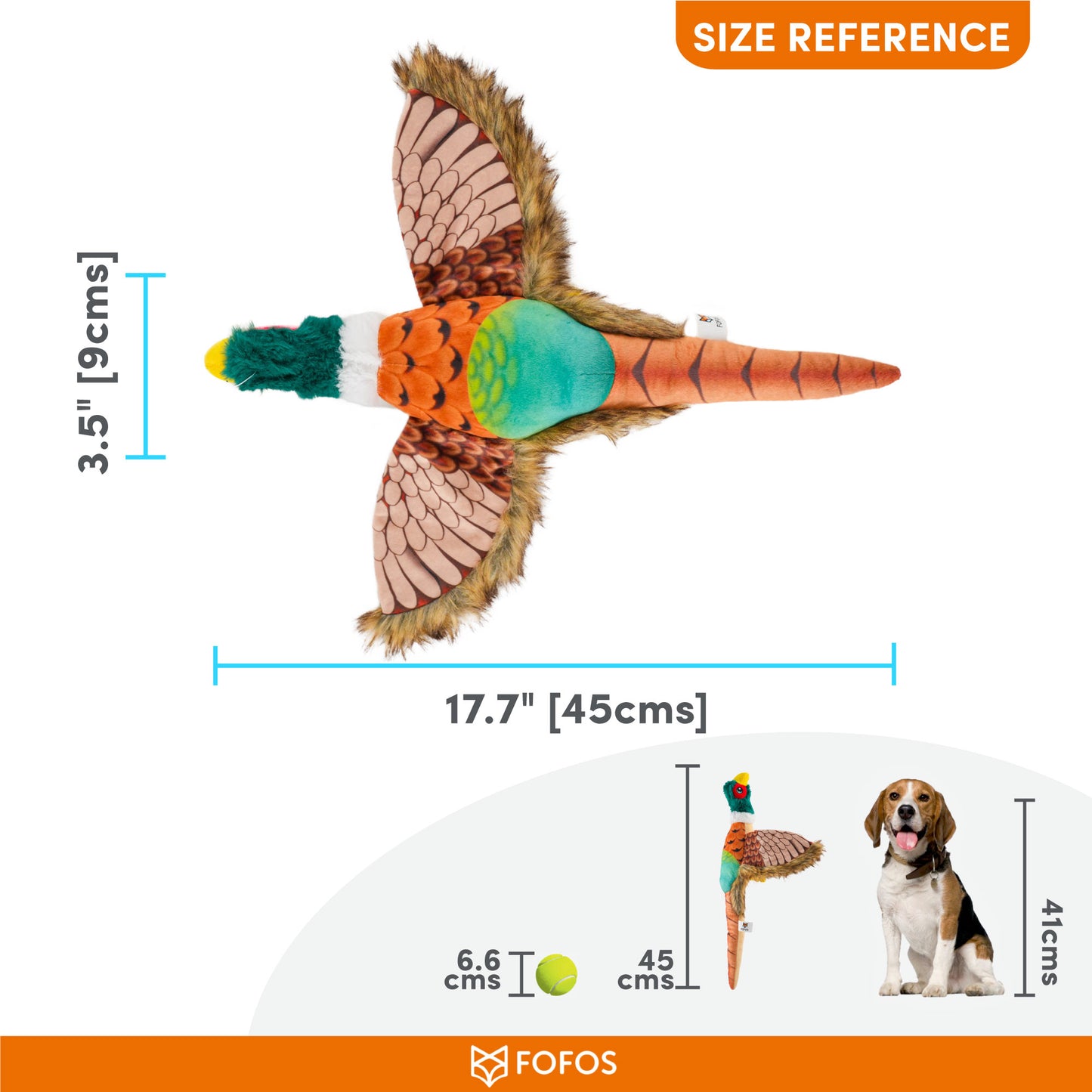 FOFOS Plush Pheasant Dog Toy 45 x 9 x 5 cm