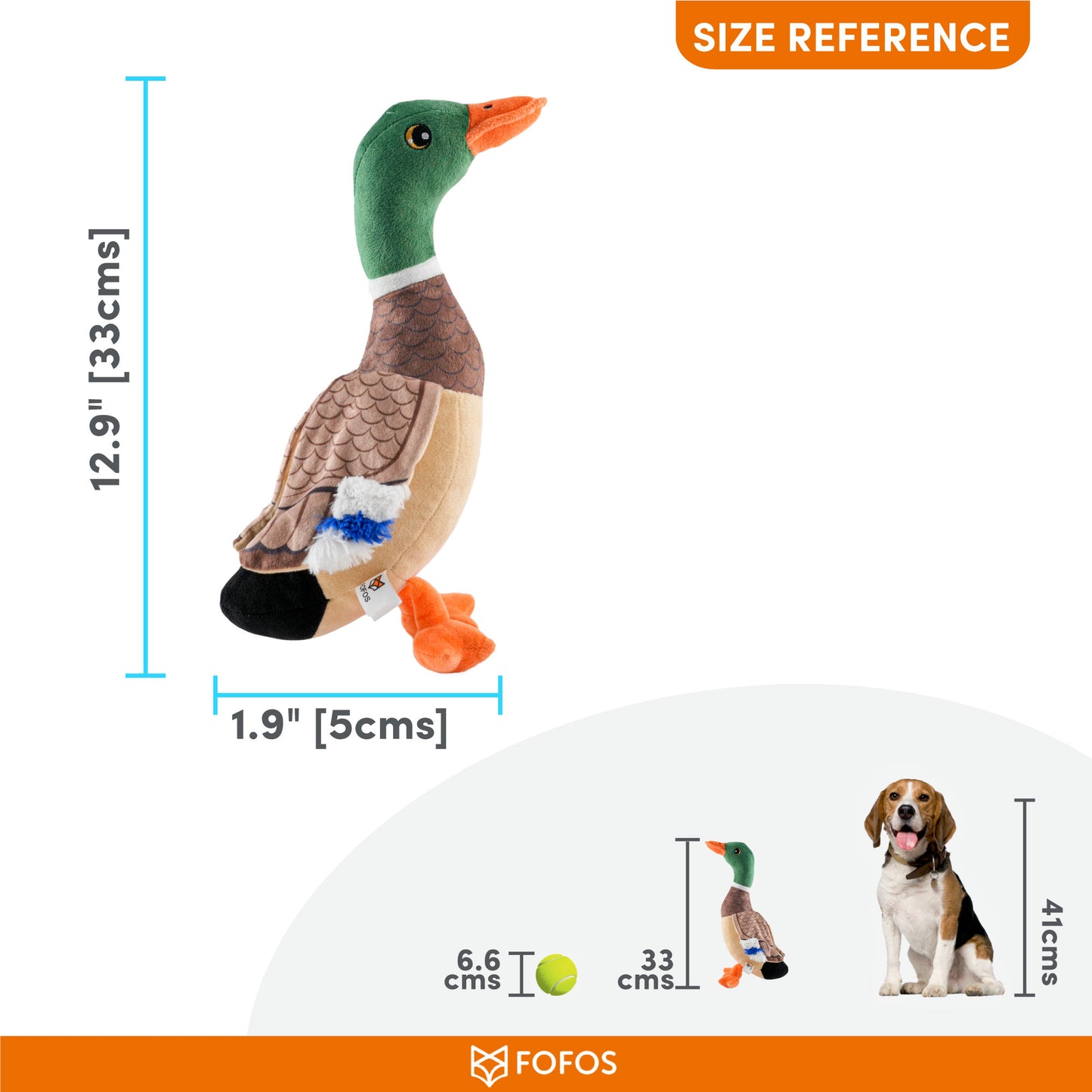 FOFOS Plush Dog Toy Wild Duck 33 x 5 x 9 cm